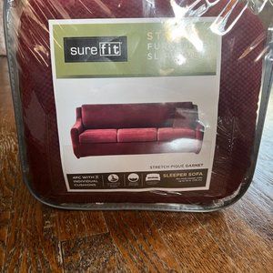 Sure Fit 4 Piece Sleeper Sofa Stretch Furniture Slipcover (Garnet)